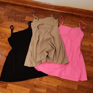 Set of Three Dresses in Black, Tan, and Pink